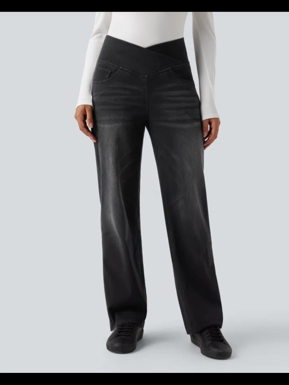 Halara Flex Denim Women's Wide Legs Pants Sz L Reg Soft Lightweight Stretch #053